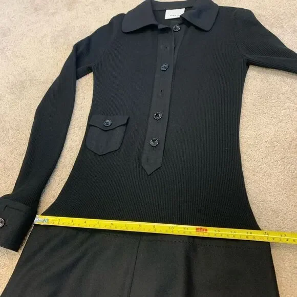 Akris Punto black ribbed knit long sleeve pleated wool dress Sz 4 NWOT - Picture 12 of 14